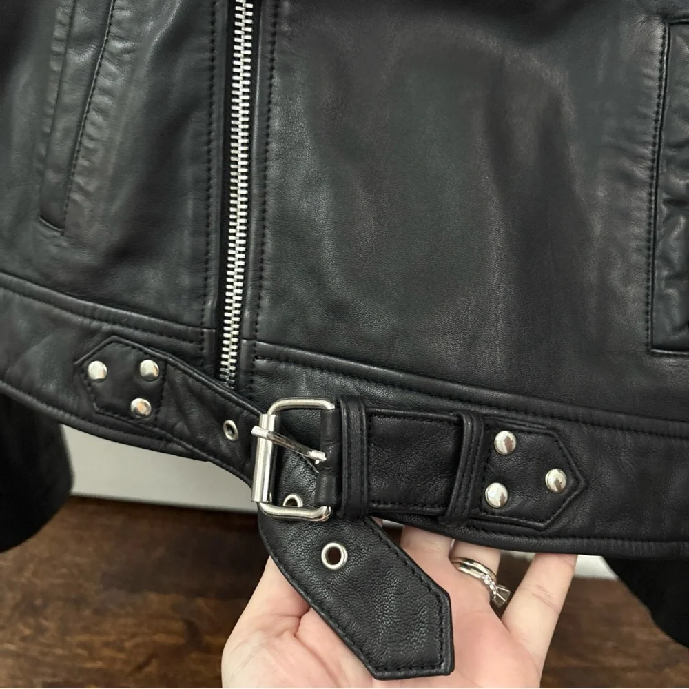 Maje Bostep Blouson Moto Lambskin Leather Jacket FR 40 or US 8 Black Biker - Picture 4 of 14